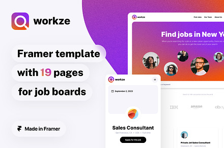 Workze job board template for Framer, a Landing Page Template by WhiteUI.Store