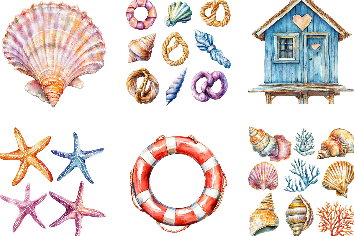 Watercolor Sea Set Clipart, an Illustration by Designking (Photo 3 of 5)