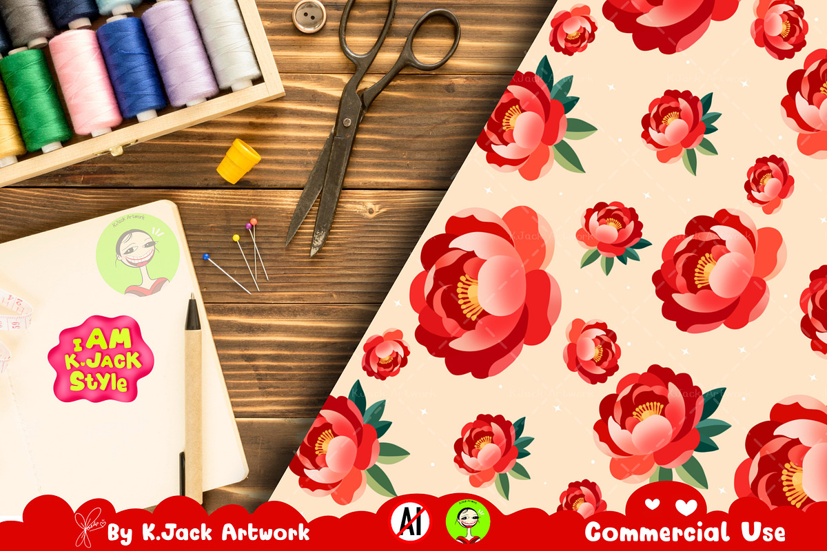 Lunar New Year Floral Pattern, a Background Graphic by K.JackArtwork (Photo 6 of 8)
