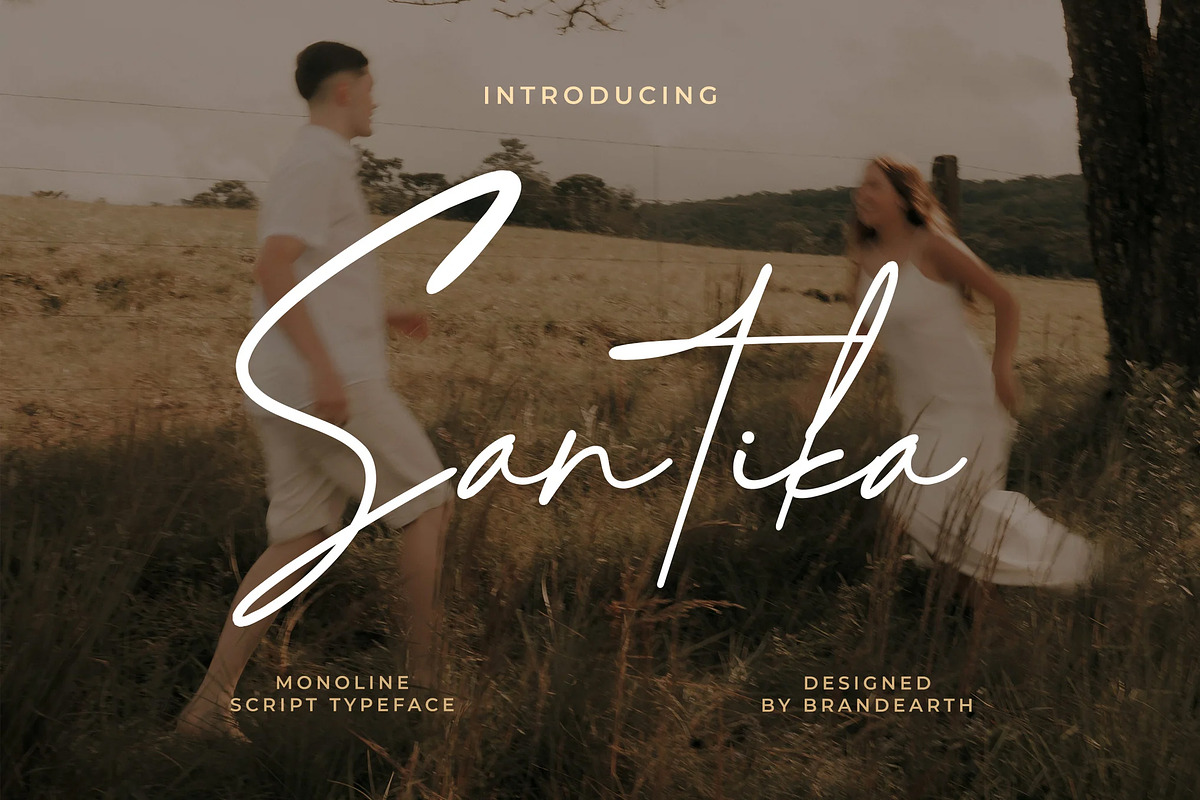 Santika – Sleek Monoline Script Font, a Script Font by Brand Earth (Photo 1 of 7)