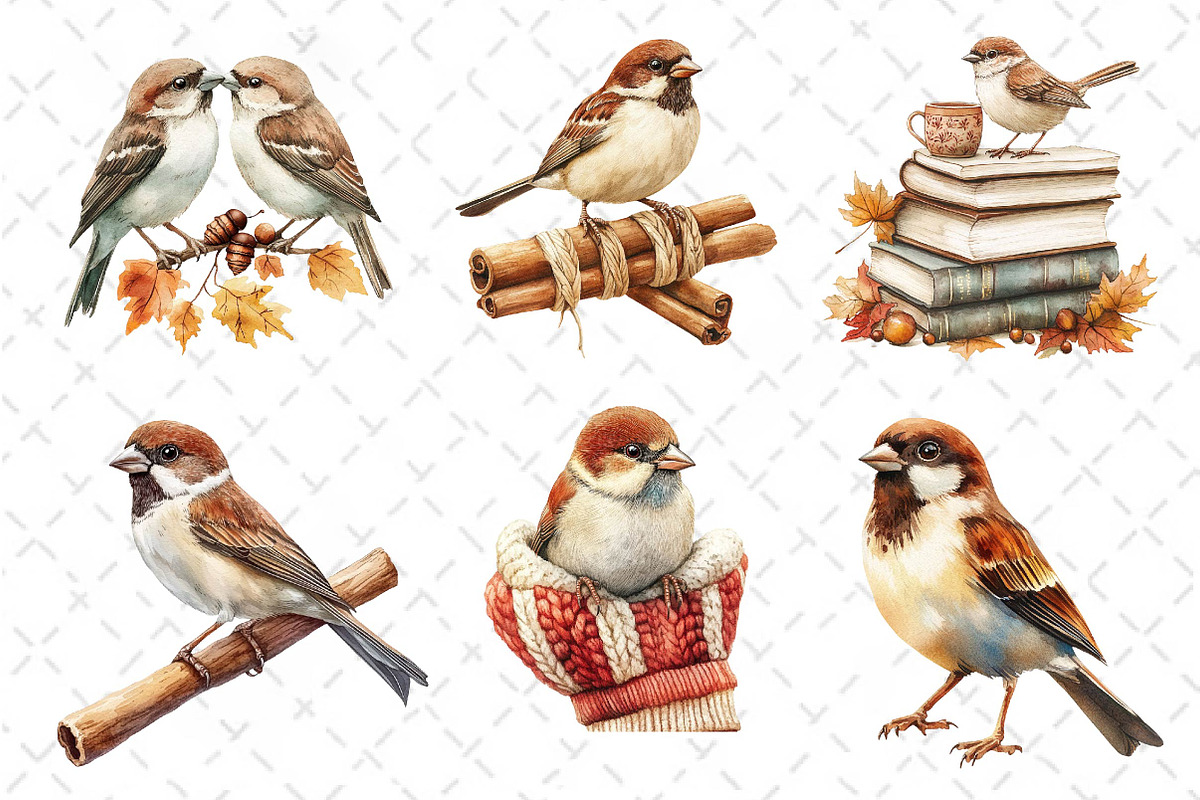 Autumn Sparrows Bird Clipart, an Illustration by Dream Creation (Photo 2 of 6)