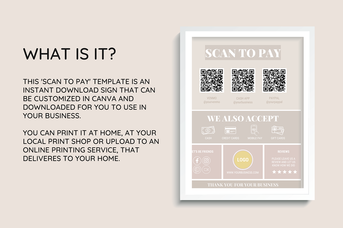 Beige Scan to Pay Sign, a Poster Template by SunshineStudioBoutique (Photo 3 of 10)