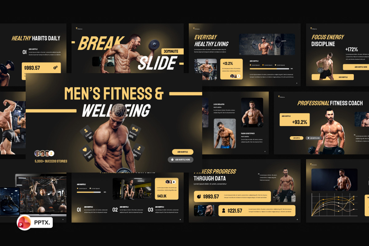 Men’s Fitness & Wellbeing PowerPoint, a Presentation Template by Loin Studio (Photo 1 of 4)