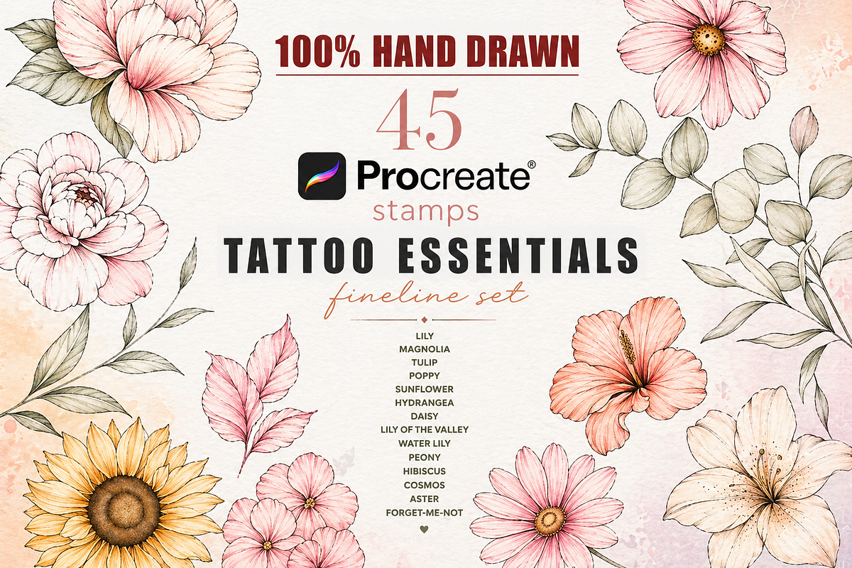 Floral Tattoo Essentials, a Brush Add-On by CaraulanStore (Photo 1 of 8)