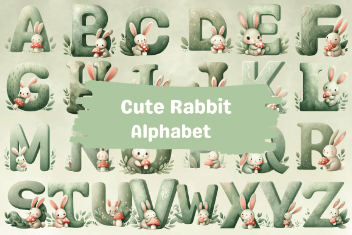 Cute Rabbit Alphabet Sublimation PNG, a Decorative Illustration by Dizzy Art Studio (Photo 1 of 2)