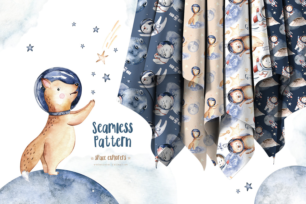 Watercolor space explorers. Kids set, an Animal Illustration by Peace ART (Photo 16 of 19)