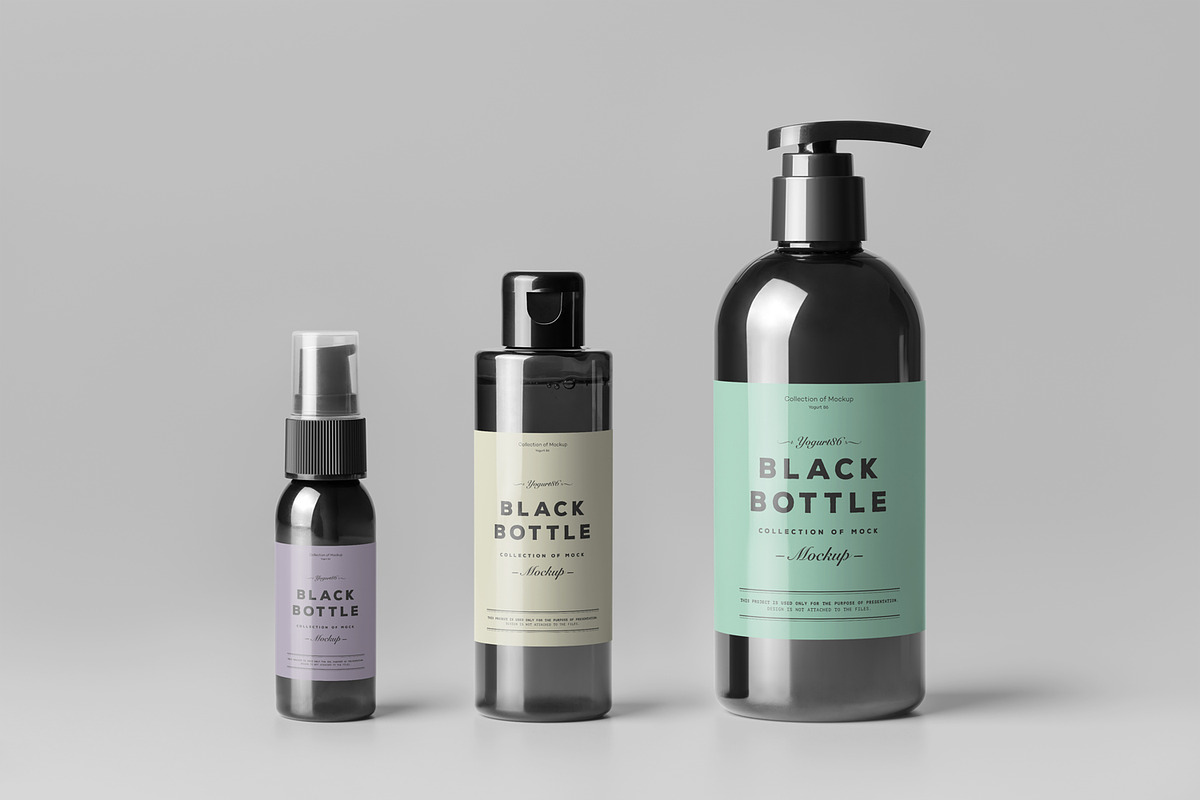Black Bottles Cosmetic Mockup, a Cups & Container Mockup by Yogurt86 (Photo 2 of 10)