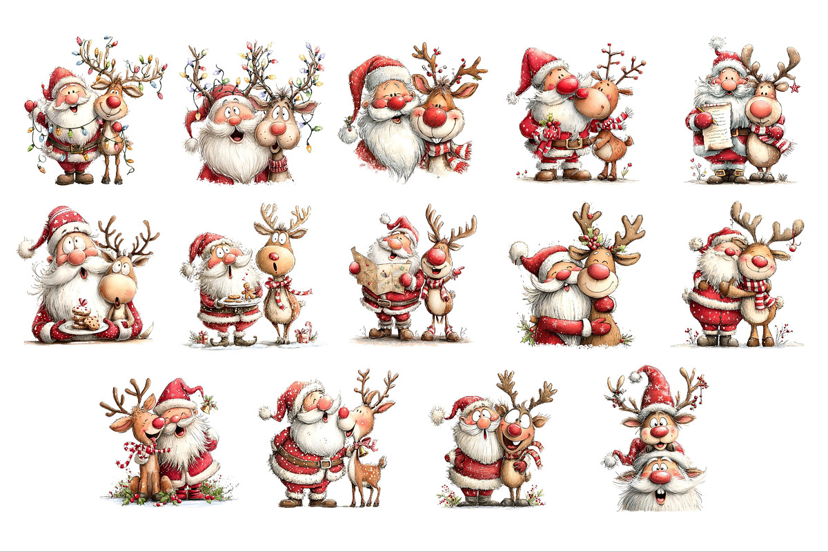 Funny Santa With Reindeer Clipart, a Seasonal Illustration by Nicolle's Colorful Art (Photo 4 of 4)