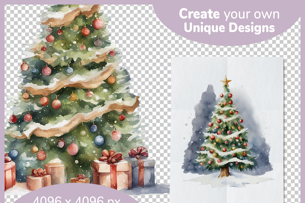 Snowy Christmas Trees Watercolor Art, a Decorative Illustration by Digital Dreamscaping (Photo 4 of 4)