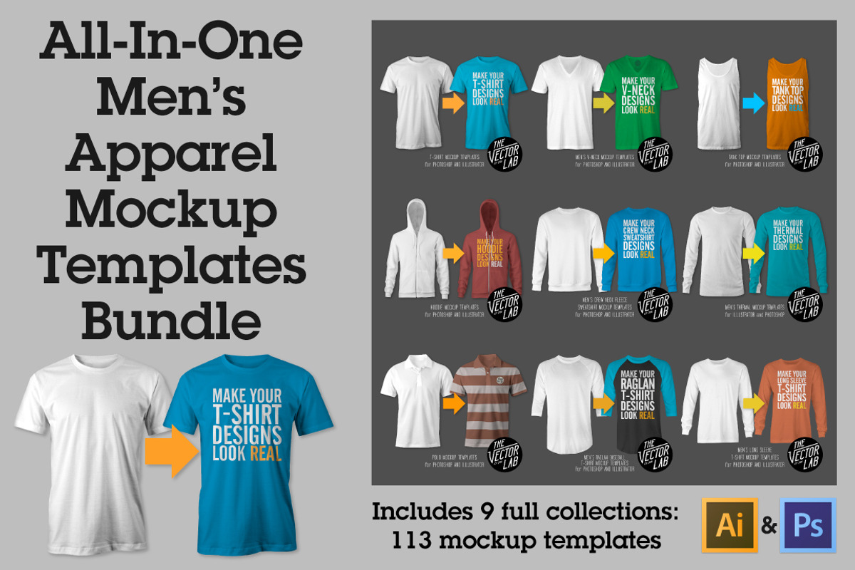 Men's Apparel Mockup Template Bundle, a Hoody Mockup by TheVectorLab (Photo 1 of 21)