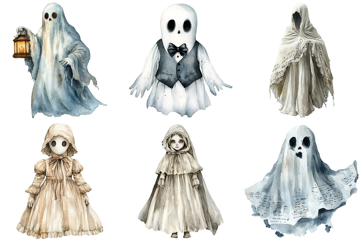 Antique Halloween Ghost Clipart, an Illustration by Craft Nest (Photo 5 of 6)