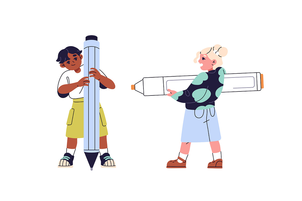 Tiny kids with big stationery set, a Person Illustration by PaperTrident (Photo 2 of 5)