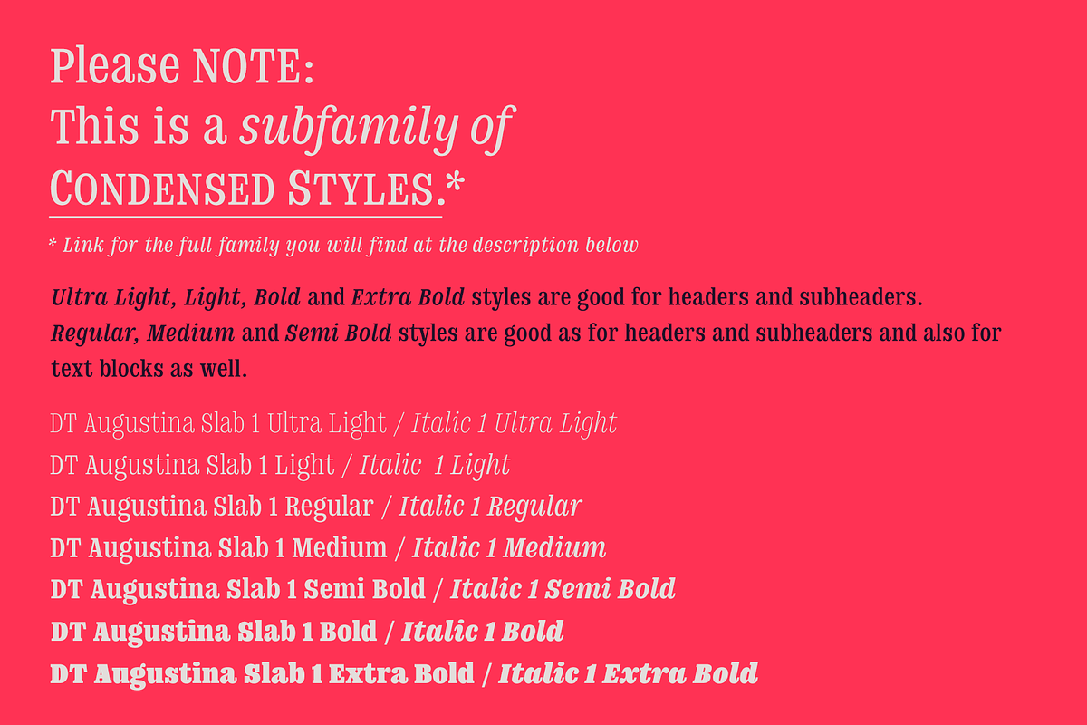 DT Augustina Slab 1 Subfamily, a Slab Serif Font by Deveze Type Foundry (Photo 2 of 31)