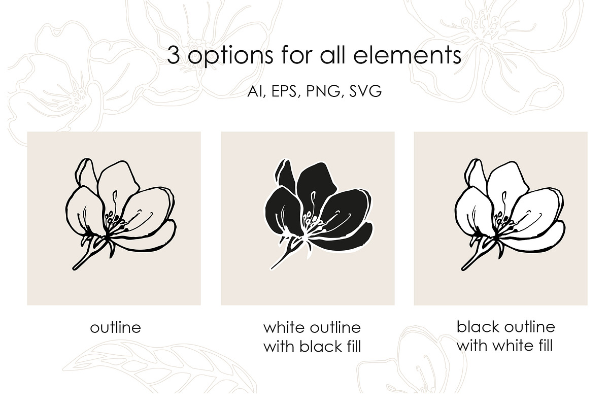 Apple blossom & fruit. Vector set, a Decorative Illustration by ON_lineart_store (Photo 4 of 12)