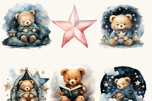 Watercolor Teddy Bear Clipart Bundle