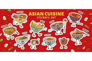 Retro groovy cuisine stickers pack, a Food Illustration by Vector Tradition