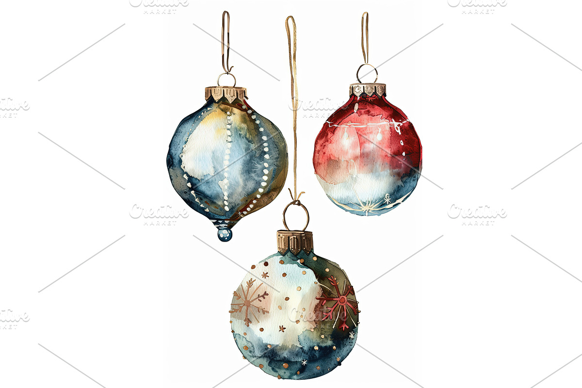 Watercolor Christmas ornaments, an Illustration by Lermont51