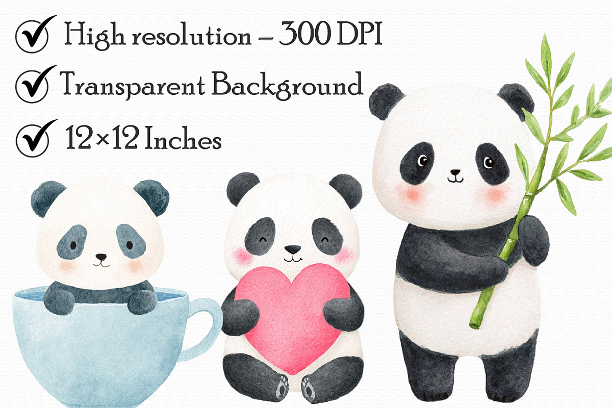 Panda Watercolor cute panda clipart, an Illustration by Libby Wishes (Photo 3 of 6)