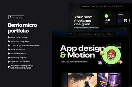 Bento Micro Portfolio - Framer, a React Template by Blue Monkey Media