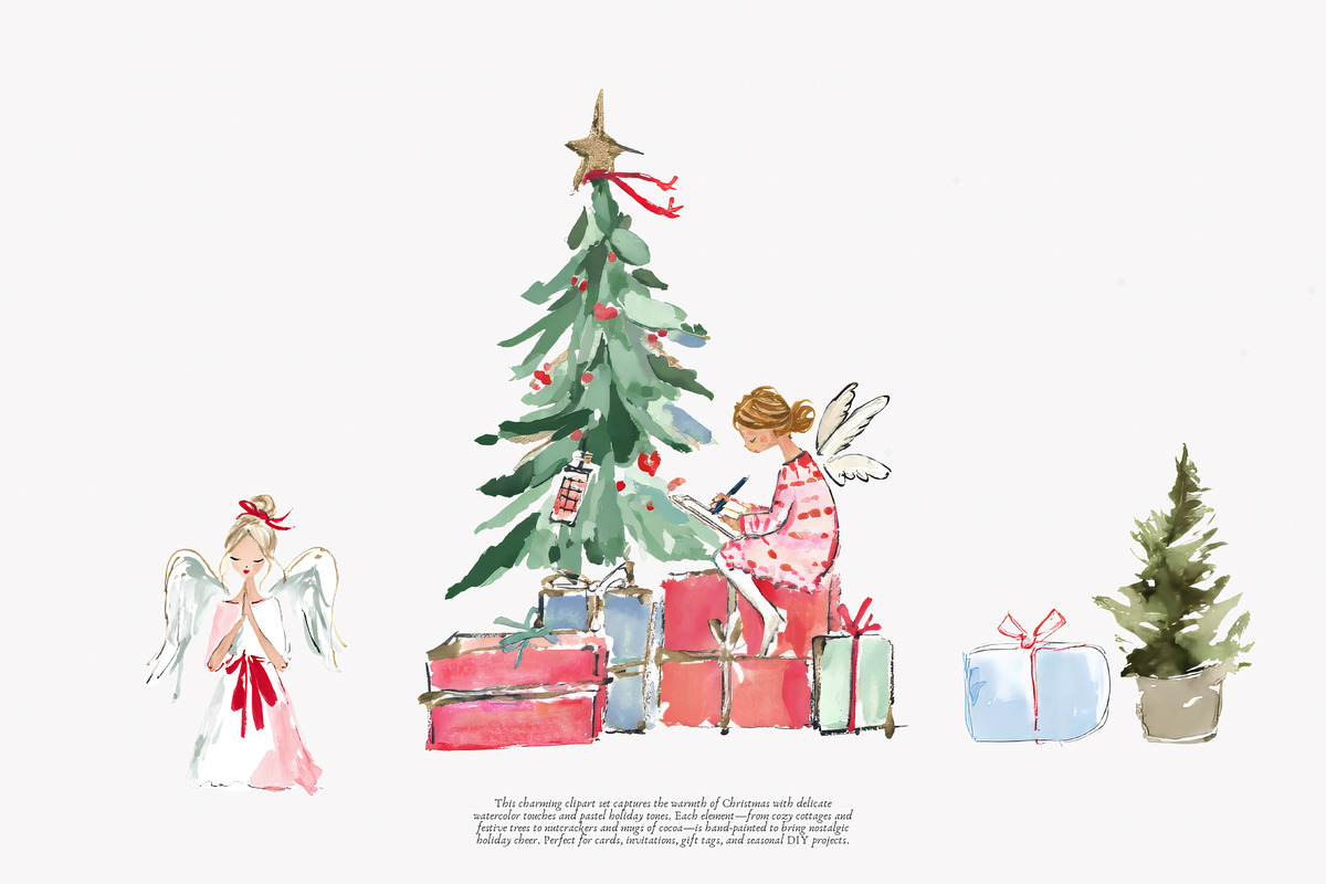 cozy christmas watercolor clipart, a Decorative Illustration by Patishop Art (Photo 4 of 9)
