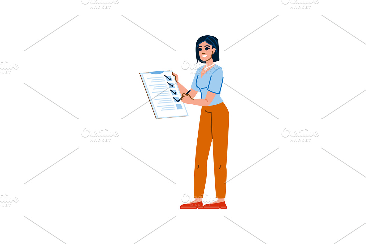 Businesswoman completing checklist, a Person Illustration by pikepicture