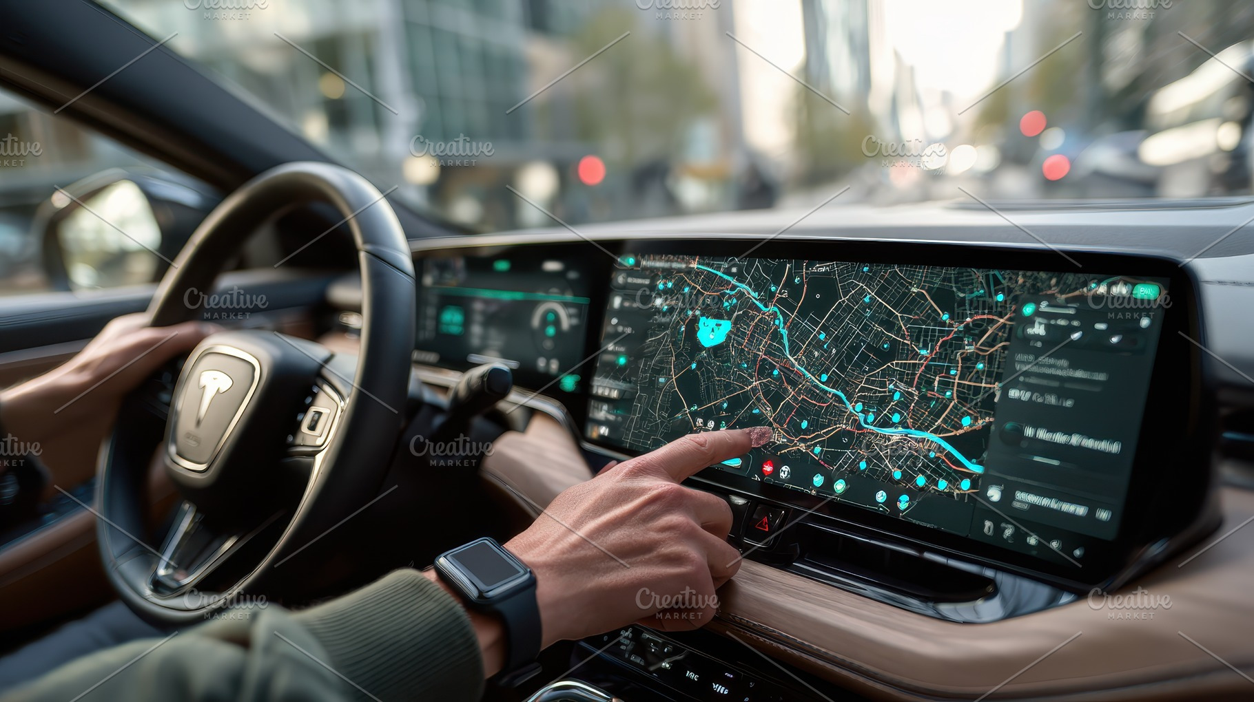 Driver using in car navigation syste, a Photo by Pixeness Studio