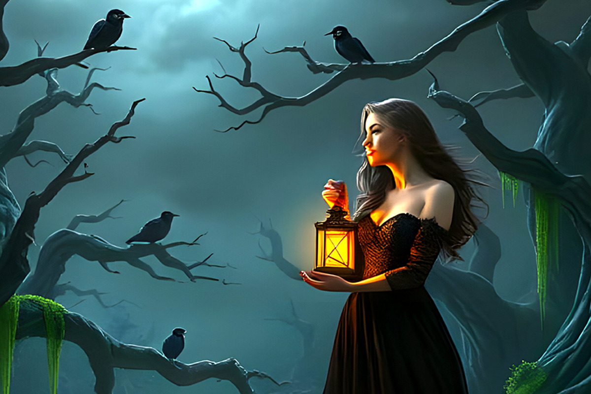 Fantasy Forest Women with a Lantern, a Person Illustration by Sharon Schwalbe (Photo 2 of 2)