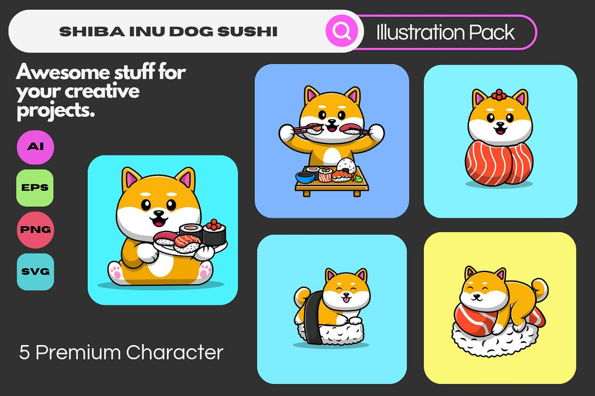 Cute Shiba Inu Dog Sushi Salmon, a Food Illustration by Artstorystudio (Photo 1 of 6)