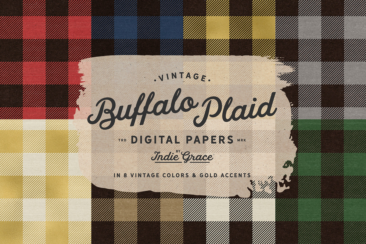 Vintage Buffalo Plaid Digital Papers, a Pattern Graphic by Indie Grace Design (Photo 1 of 5)
