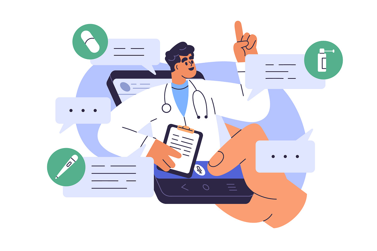 Doctors during online calls set, a Healthcare Illustration by Good Studio (Photo 3 of 5)