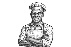 Smiling male Chef in Uniform, a Food Illustration by AlexArt