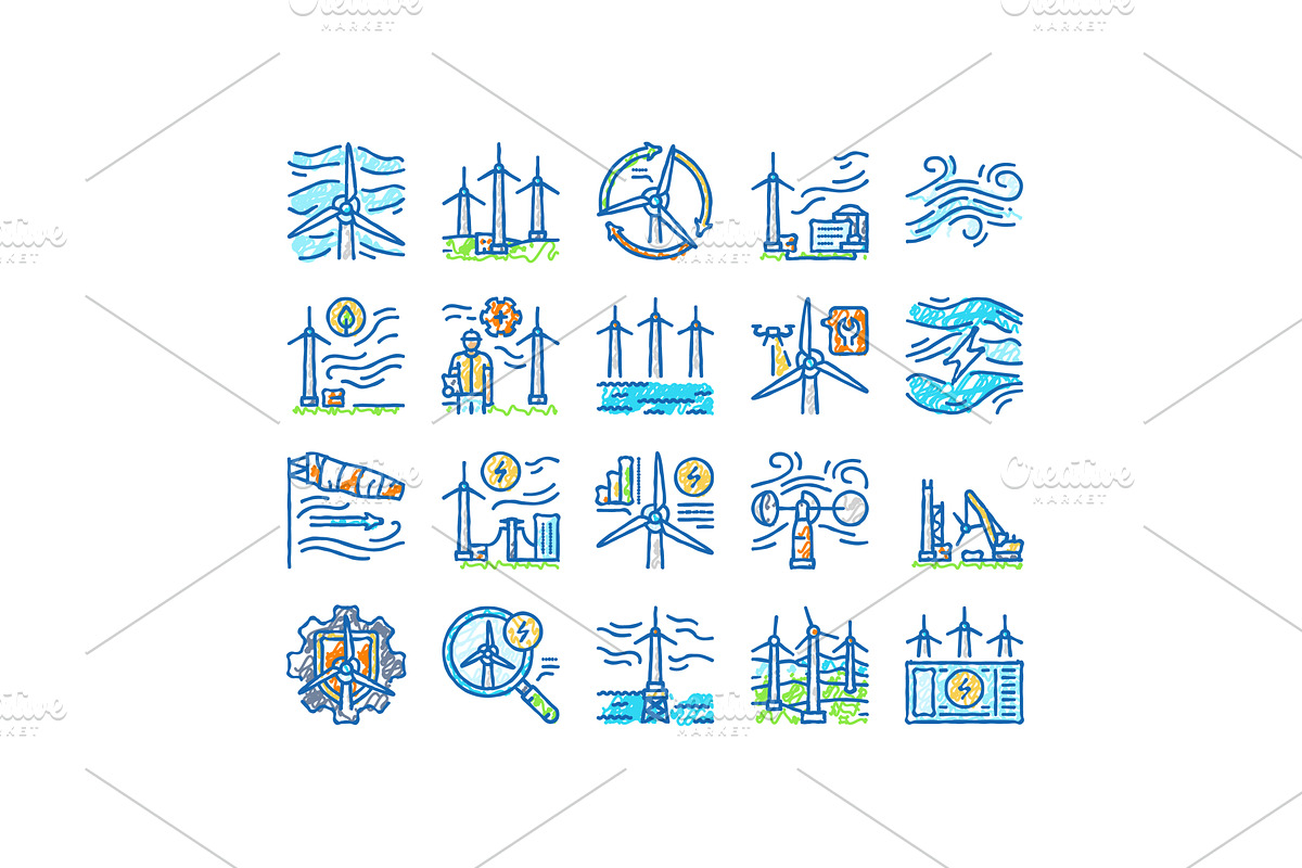 wind turbine power energy farm icons, an Object Illustration by pikepicture