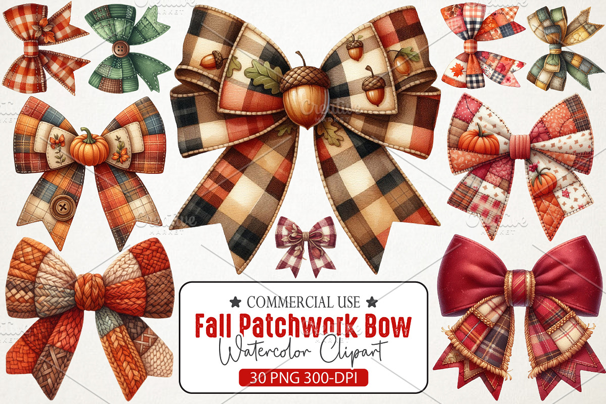 Fall Patchwork Bow Clipart, an Illustration by RobertsArt (Photo 1 of 7)