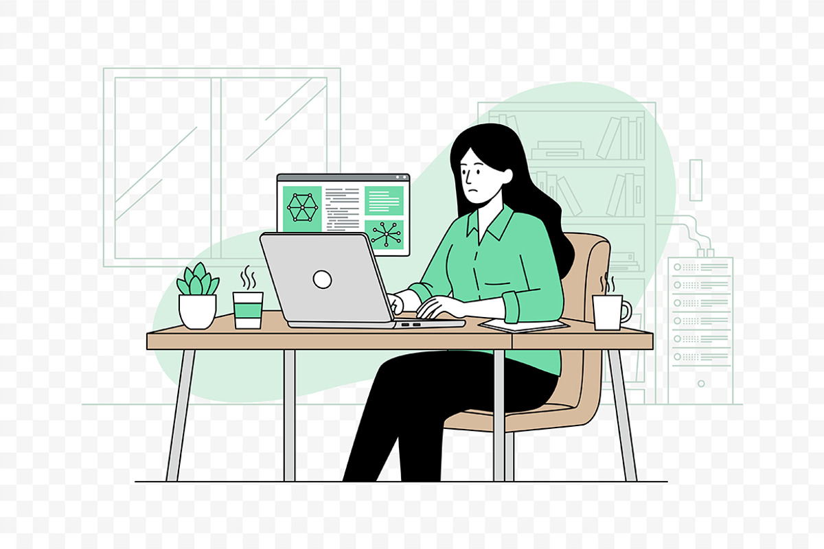Woman Working on Laptop Illustration, a Work Illustration by Partikusi Design (Photo 3 of 3)