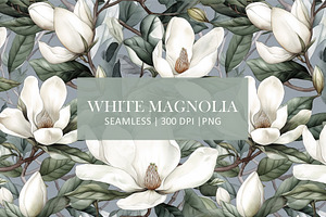 WHITE MAGNOLIA Seamless Pattern 02, a Pattern Graphic by AYAKA Studio Co.
