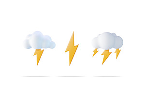White 3d cloud with lightning set, an Object Illustration by Abscent