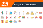 Party and Celebration Flat Icons, an Outline Icon by EllaMaiyaali (Thumbnail 1 of 3)