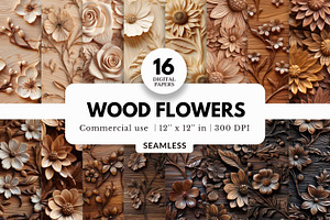 16 Wood Flowers Digital Papers