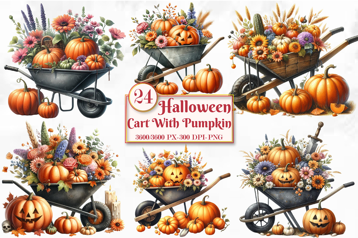 Halloween Cart With Pumpkin, a Seasonal Illustration by Craft Nest (Photo 1 of 5)