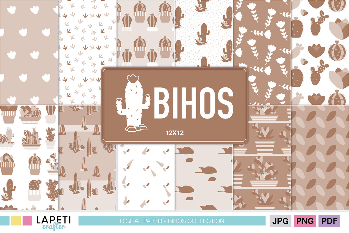 Earthy Cactus Printable Paper, a Pattern Graphic by Lapeticrafter (Photo 1 of 5)