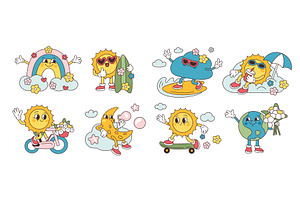 Retro weather characters. Funny, an Illustration by YummyBuum