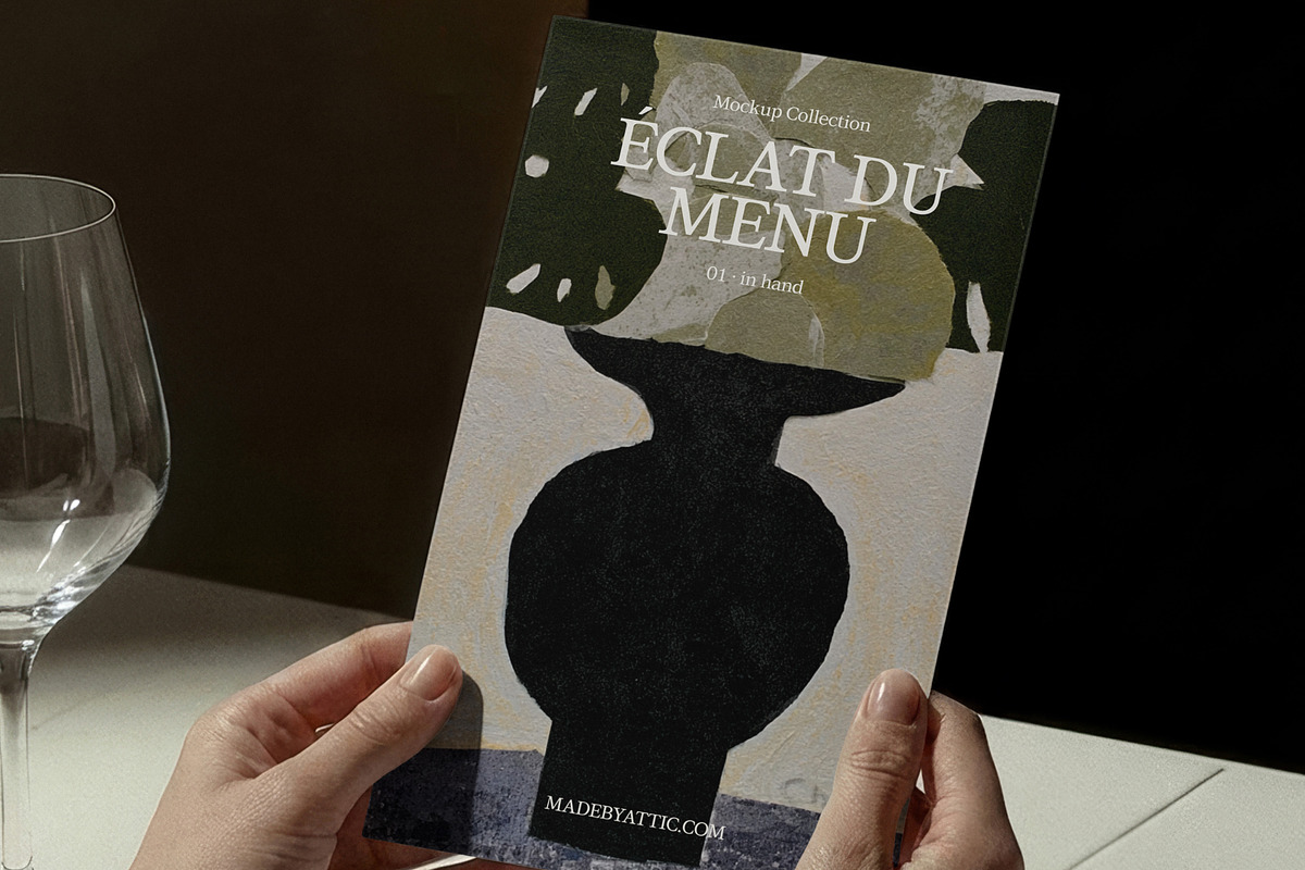 hand-held menu mockup : éclat 01, a Merchandise Mockup by Made by Attic (Photo 3 of 3)