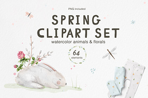 Spring watercolor clipart set