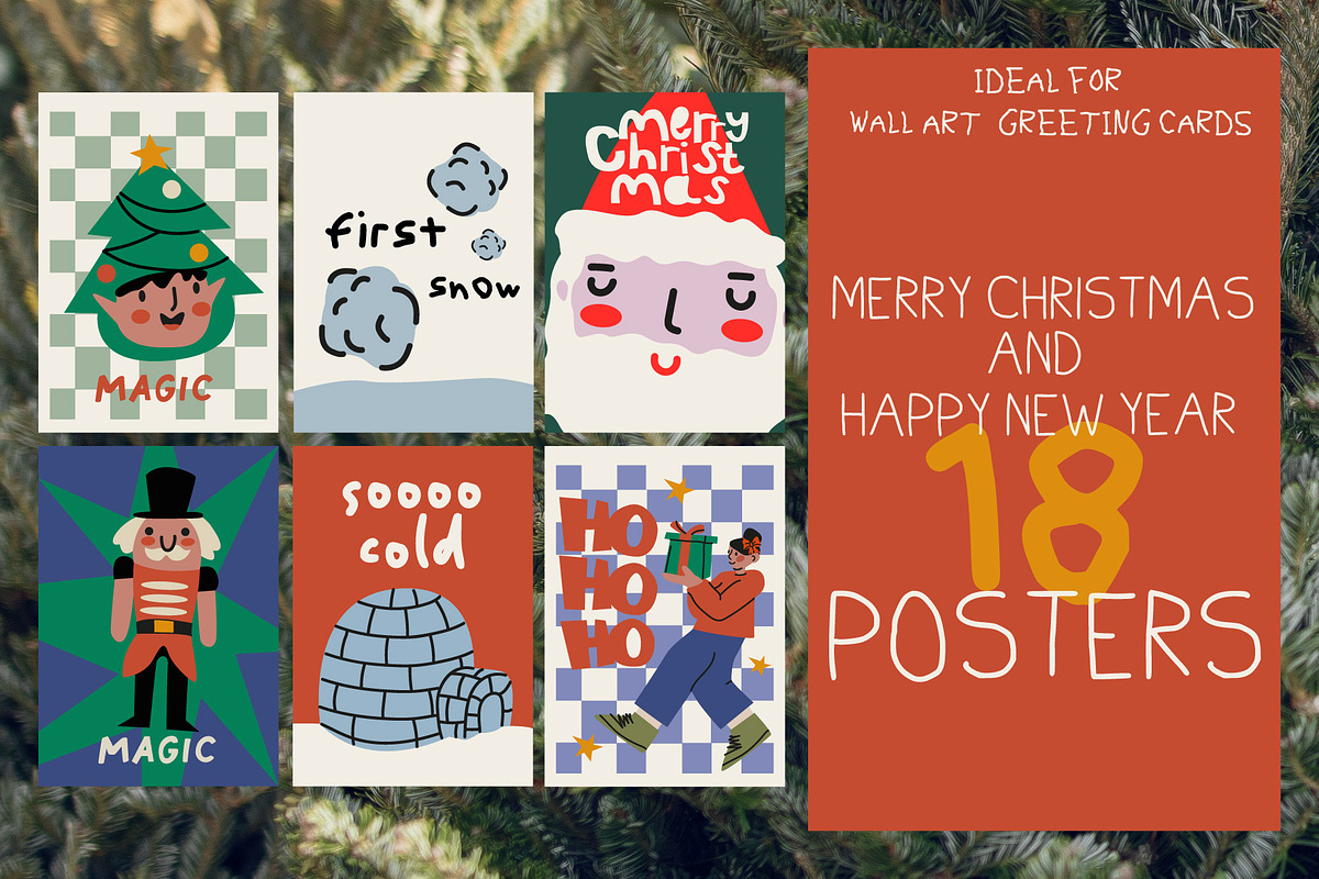 Christmas Retro Posters Collection, a Seasonal Illustration by Luamor (Photo 1 of 7)