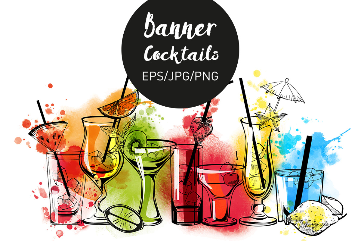 Cocktails watercolor & vector, a Food Illustration by Tatiana Davidova (Photo 3 of 4)