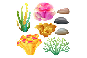 coral reef icon set