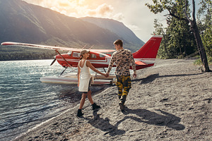 Man and woman travel by private plan stock photo containing fly and transport