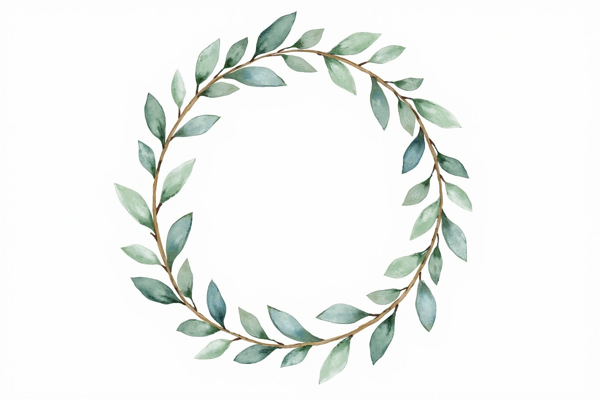 Green Watercolor Leaf Wreaths, an Illustration by Amazin_art (Photo 2 of 10)