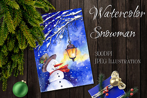 SALE Watercolor snowman Christmas