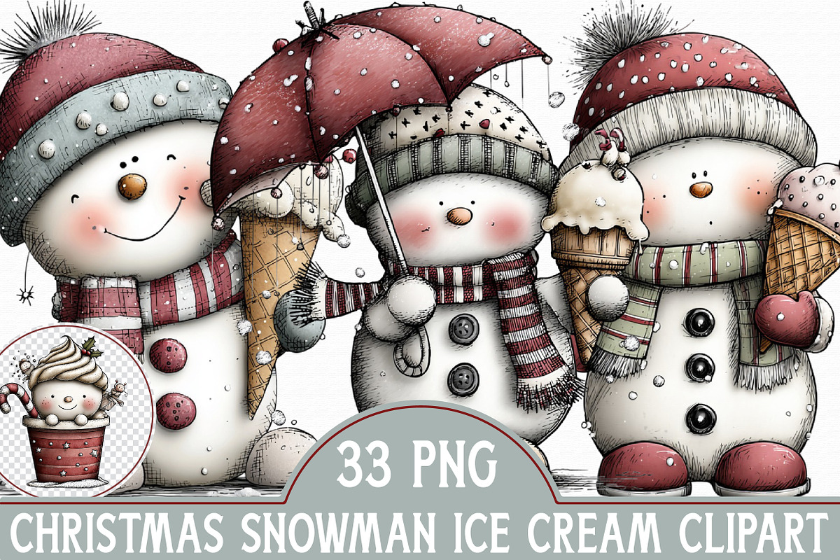 Christmas Snowman Ice Cream Clipart, an Illustration by Libby Wishes (Photo 1 of 7)